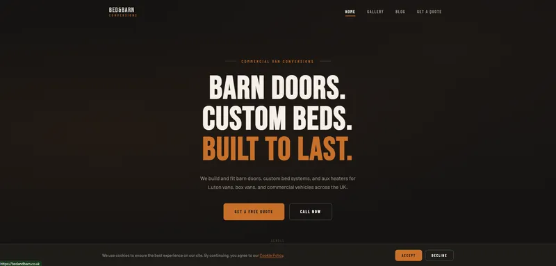 Bed and Barn - Custom Van Conversions website