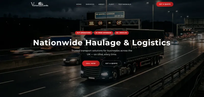 Victorian Lords - Professional Haulage Services website